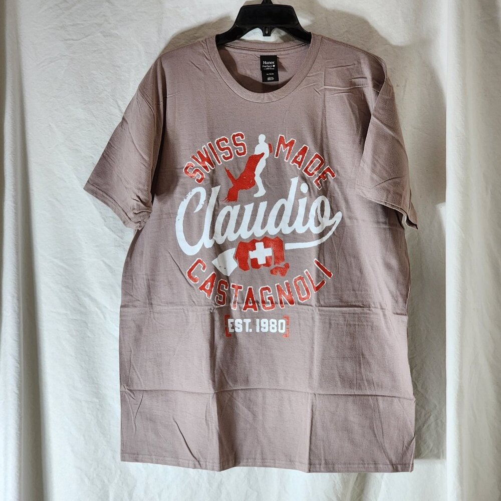 Pro Wrestling Crate Swiss Made Claudio Castagnoli Beige T-Shirt XL NWOT Hanes